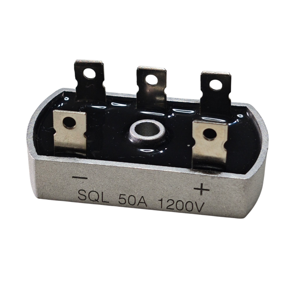 Puente rectificador trifásico SQL50A de 50 amperios para conversión de corriente alterna a continua en aplicaciones industriales.