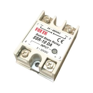 Relé de estado sólido DC-AC 10A a 50A, control 3–32V DC, salida 380V AC para cargas resistivas y automatización.