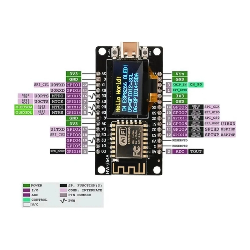 Placa de Desarrollo Esp8266 Oled 0.96 Ch340 USB Tipo C - Imagen 2